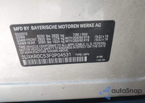 2015 BMW X5 xDrive35I z USA, uszkodzony, nr VIN 5UXKR0C53F0P04531